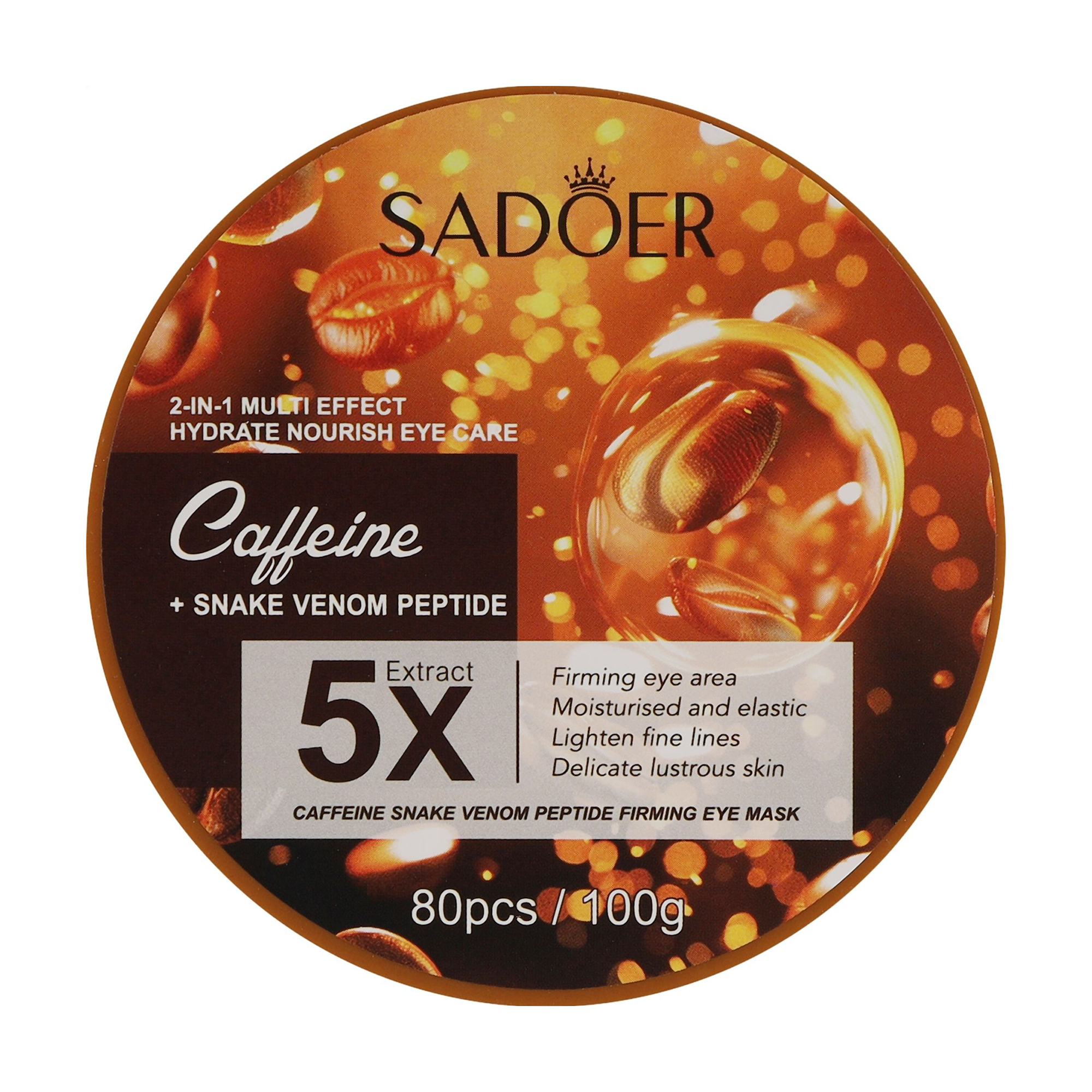 Гідрогелеві патчі для шкіри навколо очей Sadoer 5X Caffeine Snake Venom Peptide Eye Mask з кофеїном та зміїним пептидом, 80 шт