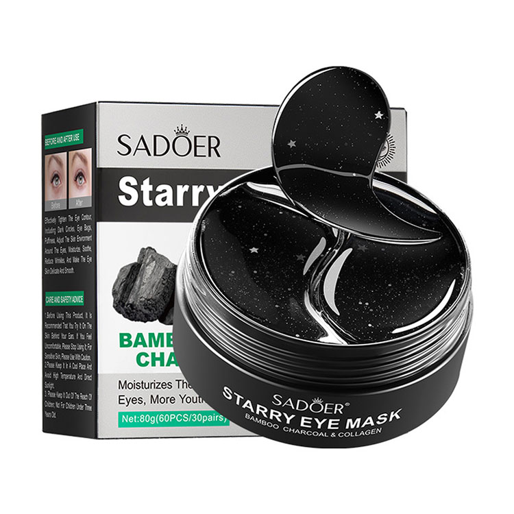 Гідрогелеві патчі для шкіри навколо очей Sadoer Bamboo Charcoal &amp; Collagen Starry Eye Mask з бамбуковим вугіллям, 80 г, 60 шт